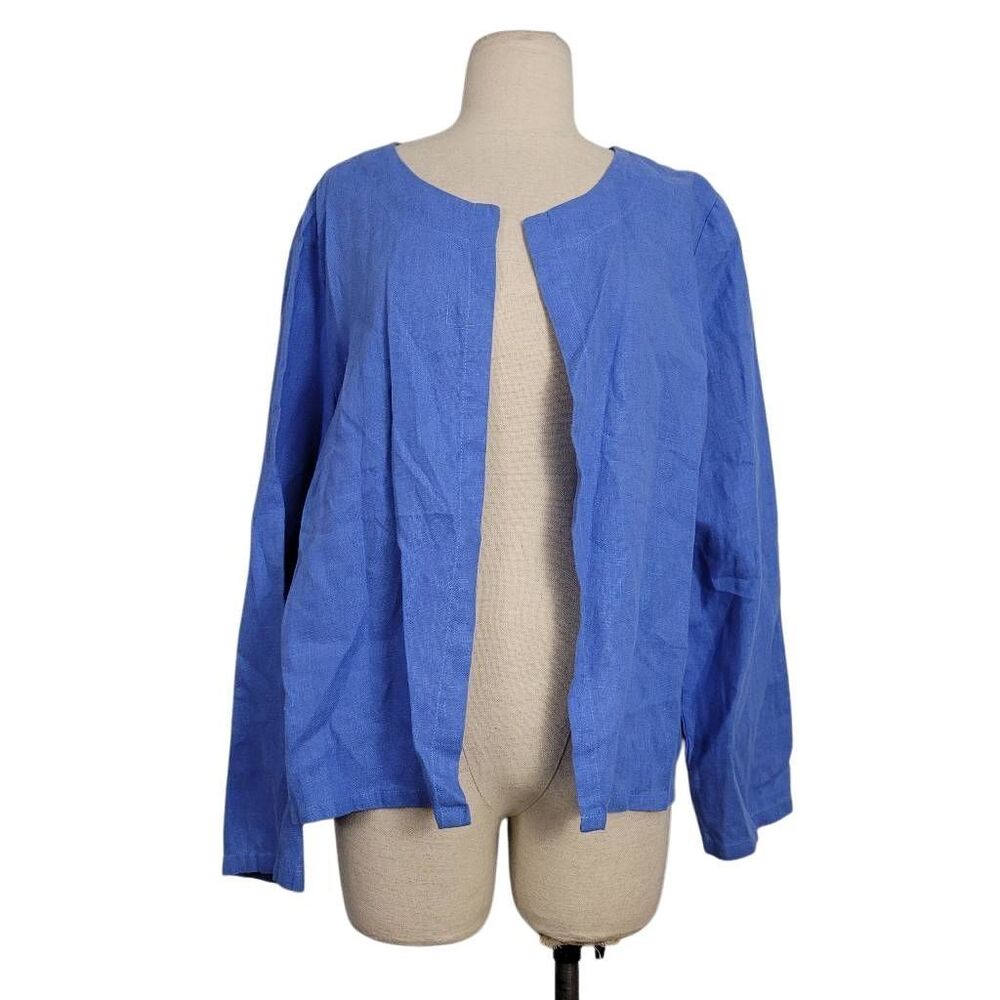 LinenSea Long Sleeve Linen Jacket Sz‎ XL/2XL Cornflower Blue Handmade Lagenlook